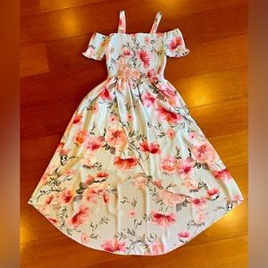 Rare Editions Blue Floral Off the Shoulder High-Low Dress Size 10